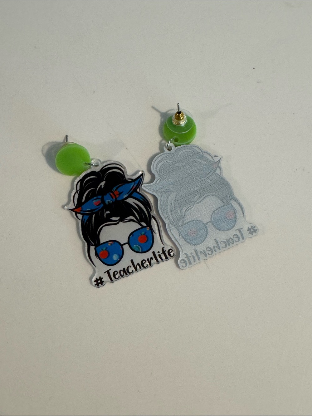 Colorful Teacher-Earrings Set - Rainbow, Apple & Pencil Designs - Picture 5 of 8